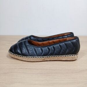 Franco Sarto Black Quilted Slip-On Espadrille Leather Ballet Flats Casual 1676